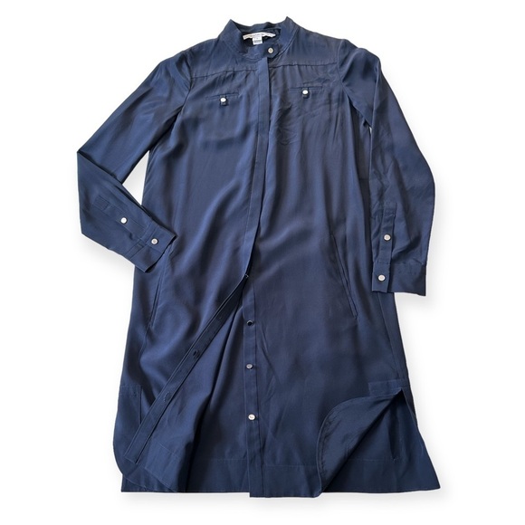 Diane Von Furstenberg Marianna Navy Silk Shirt Dress, Size 2 - Picture 4 of 13